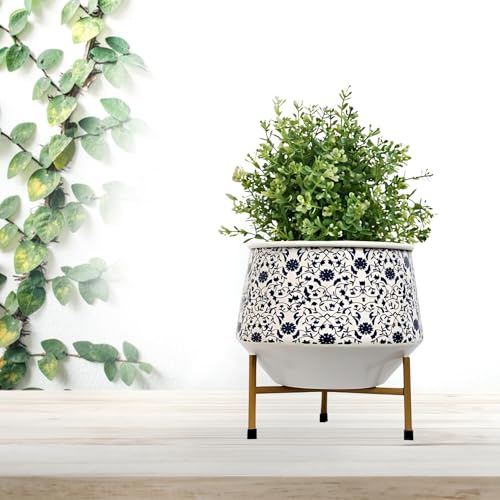 CINAGRO Metal Flower Vase Planter Pot with Iron Stand, Pots for Plants, Plant Pots for Home Decoration, Succulent Pot, Indoor Planter Garden Decor Style: Botanic Bliss - Image 1