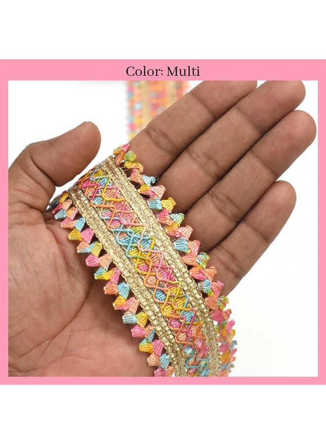 EmbroideryMaterial Trim Laces & Borders Material, Zari on Net Design Border Lace for Saree Border, Kurta, Dupatta, Blouse, Gown, Lehenga & Neckline (9 Meters, 4 CM Wide) (Multicolor (9mtr)) - Image 3