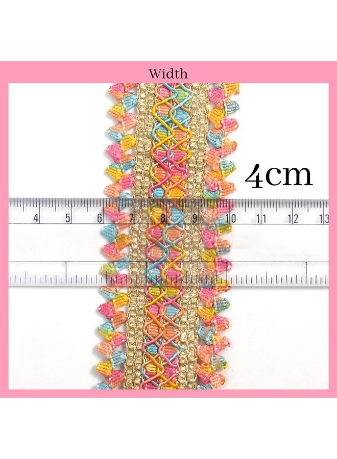 EmbroideryMaterial Trim Laces & Borders Material, Zari on Net Design Border Lace for Saree Border, Kurta, Dupatta, Blouse, Gown, Lehenga & Neckline (9 Meters, 4 CM Wide) (Multicolor (9mtr)) - Image 2