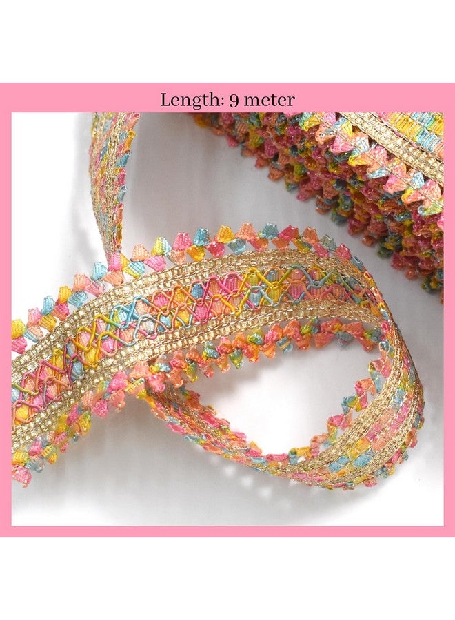 EmbroideryMaterial Trim Laces & Borders Material, Zari on Net Design Border Lace for Saree Border, Kurta, Dupatta, Blouse, Gown, Lehenga & Neckline (9 Meters, 4 CM Wide) (Multicolor (9mtr)) - Image 5