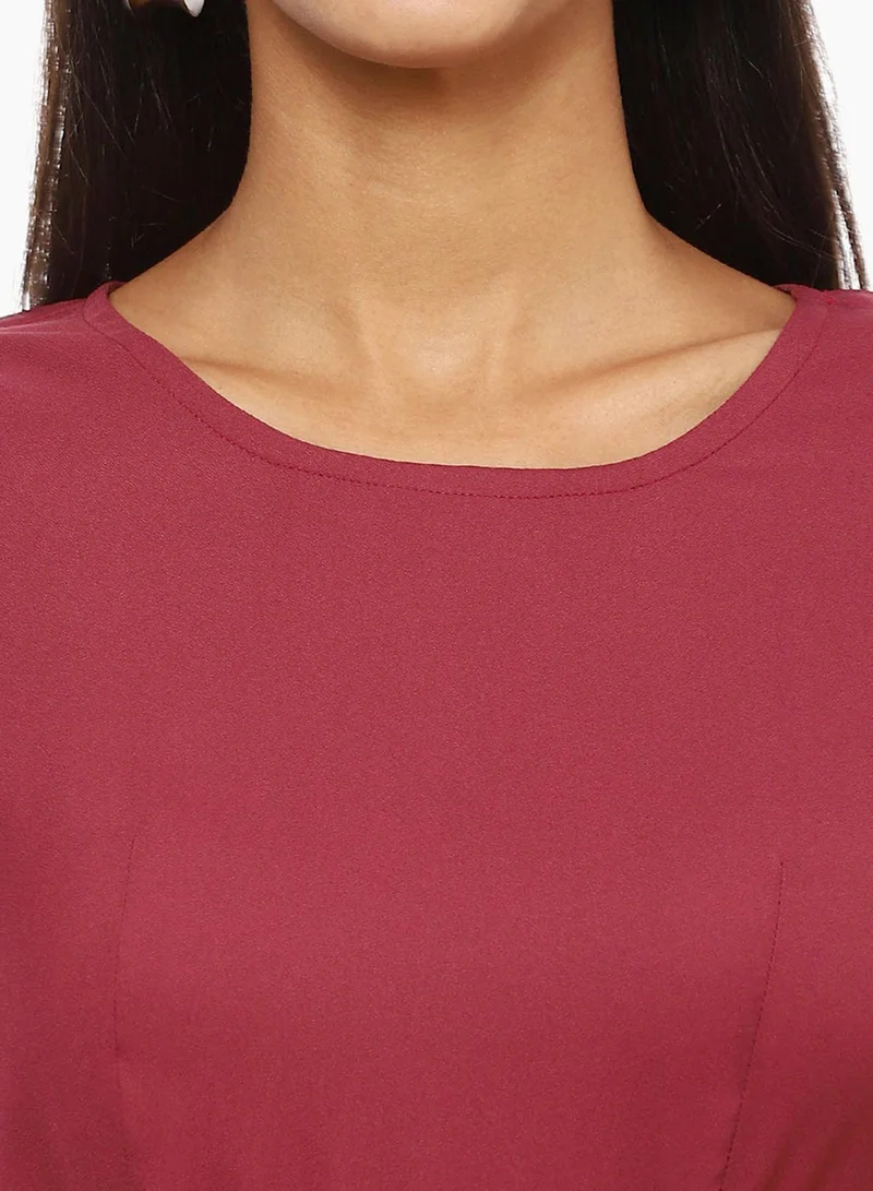 PINACOLADA Women's Maroon Red Pleated Tie-Up Dress