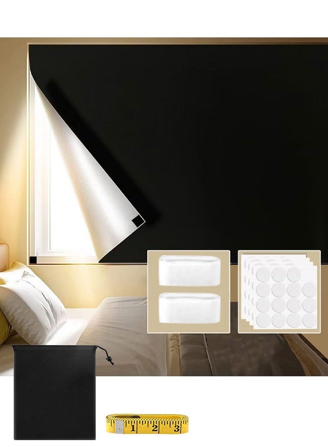 Portable Blackout Curtains With Self Adhesive Tape, Thermal Insulated Curtainfor Bedroom Living Room Bathroom and Attic Blackout Curtains, Width 145 cm Length 200 cm(DIY Cutting) - Image 1