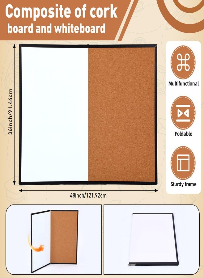 Maitys 48x36 Inch Magnetic Whiteboard and Cork Bulletin Board Combo, Foldable Wall Mounted Half Dry Erase and Cork Combination Board with Black Frame for Office, Classroom, Conference Room - Image 2