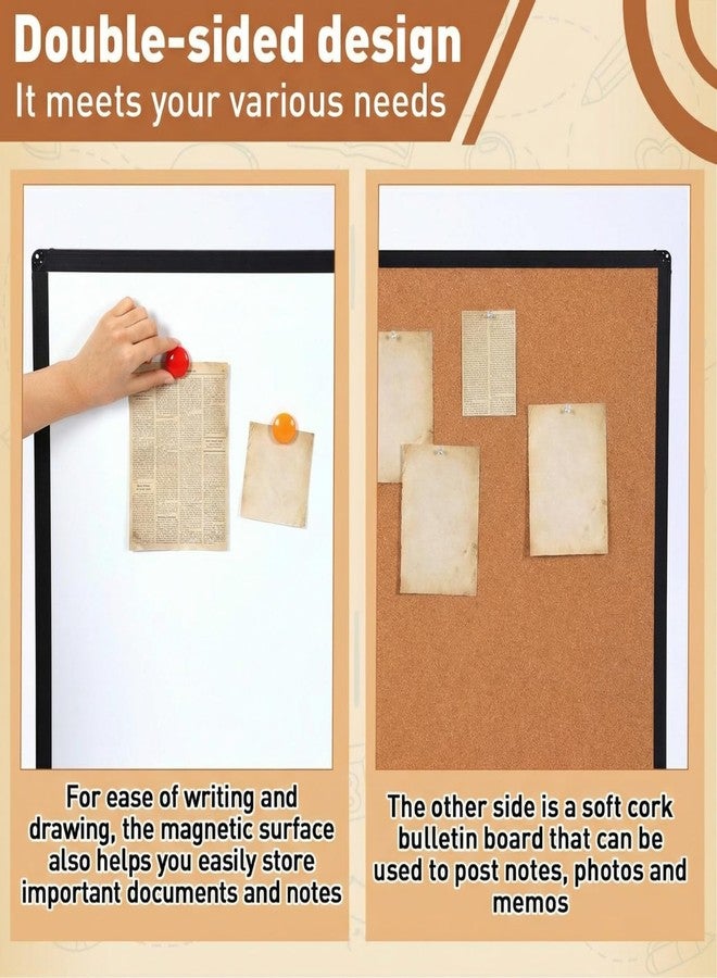 Maitys 48x36 Inch Magnetic Whiteboard and Cork Bulletin Board Combo, Foldable Wall Mounted Half Dry Erase and Cork Combination Board with Black Frame for Office, Classroom, Conference Room - Image 3