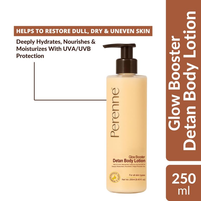 Perenne Sulphate free Glow Booster Detan Body Lotion with 5% AHA, Niacinamide, Hyaluronic Acid and SPF30 (250 ml) - Image 2