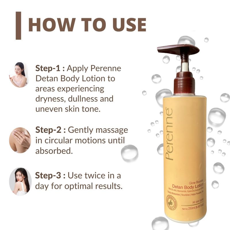 Perenne Sulphate free Glow Booster Detan Body Lotion with 5% AHA, Niacinamide, Hyaluronic Acid and SPF30 (250 ml) - Image 5