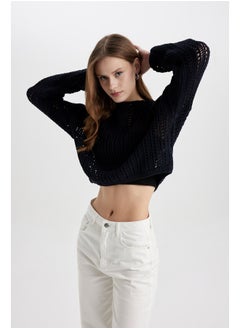 DeFacto Woman Cropped Fit Boat Neck Long Sleeve Tricot Pullover  - Image 4