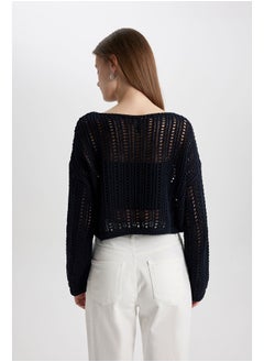 DeFacto Woman Cropped Fit Boat Neck Long Sleeve Tricot Pullover  - Image 5