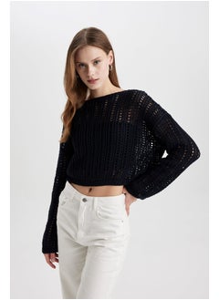 DeFacto Woman Cropped Fit Boat Neck Long Sleeve Tricot Pullover  - Image 2