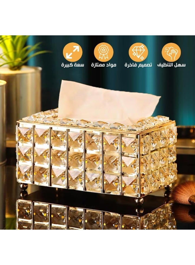 Golden Crystal Tissue Box Cover with Makeup Brush Holder for Vanity Table - Image 3