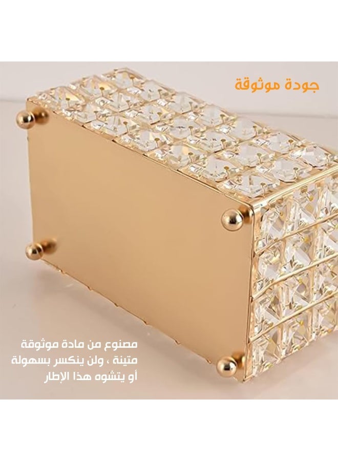 Golden Crystal Tissue Box Cover with Makeup Brush Holder for Vanity Table - Image 5