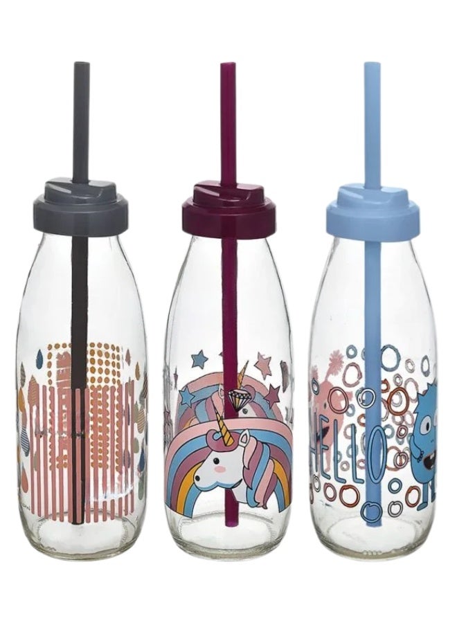 باجار مجموعة من 3 زجاجات حليب زجاجية مع ماصة - زجاجة حليب - زجاجة ماء - زجاجة زجاجية قابلة لإعادة الاستخدام لحليب الألبان مع ماصات وأغطية لولبية، 500 مل، شفافة - Image 1