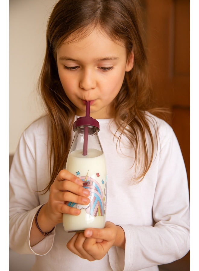 باجار مجموعة من 3 زجاجات حليب زجاجية مع ماصة - زجاجة حليب - زجاجة ماء - زجاجة زجاجية قابلة لإعادة الاستخدام لحليب الألبان مع ماصات وأغطية لولبية، 500 مل، شفافة - Image 2