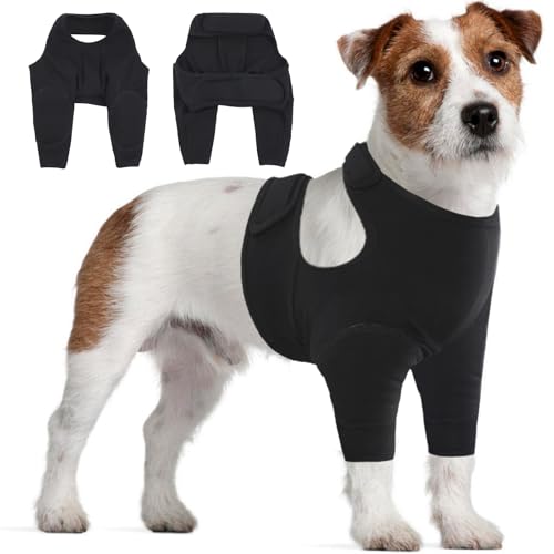 IDOMIK Dog Recovery Suit for Front Legs Adjustable Dog Leg Sleeves to Stop Licking Dogs Elbow Braces Protector for Leg Injuries Shoulder Wound Cone Collar AlternativesBlackS - Image 1