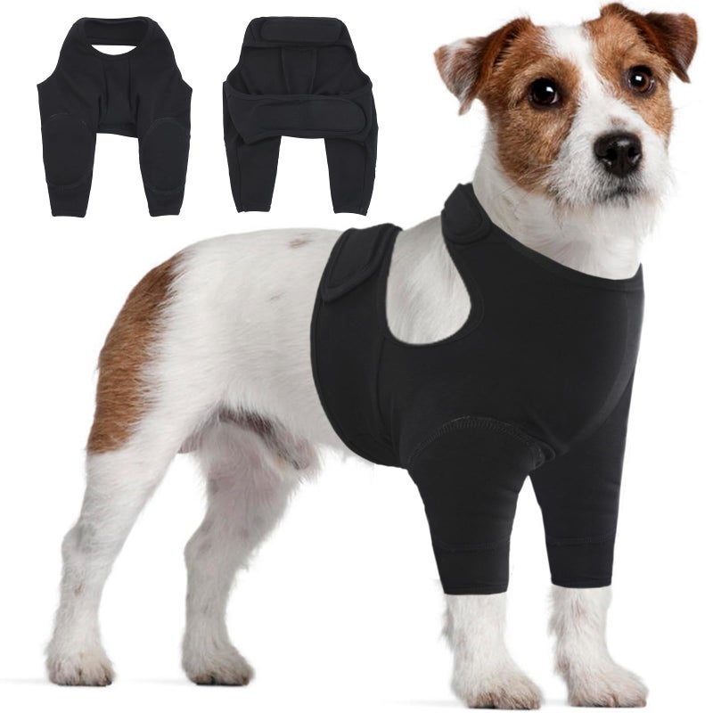 IDOMIK Dog Recovery Suit for Front Legs Adjustable Dog Leg Sleeves to Stop Licking Dogs Elbow Braces Protector for Leg Injuries Shoulder Wound Cone Collar AlternativesBlackS - Image 2