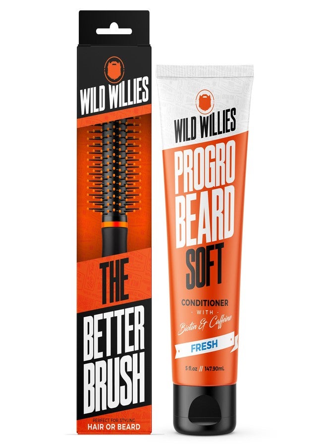 Wild Willies Round Brush and Conditioner Kit - The Better Brush for Styling Hair or Beard, with PROGRO - Softening, Hydrating, Strengthening & Nourishing for a Healthy Look - Image 1