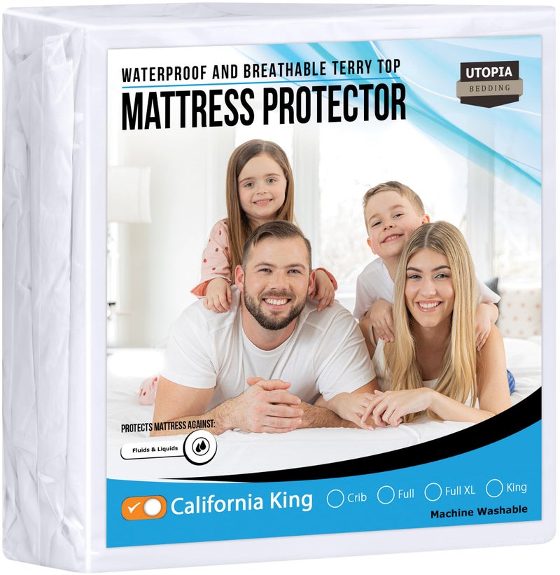 Utopia Bedding Waterproof Mattress Protector California King Size, Premium Terry Mattress Cover 200 GSM, Breathable, Fitted Style with Stretchable Pockets (White) - Image 1