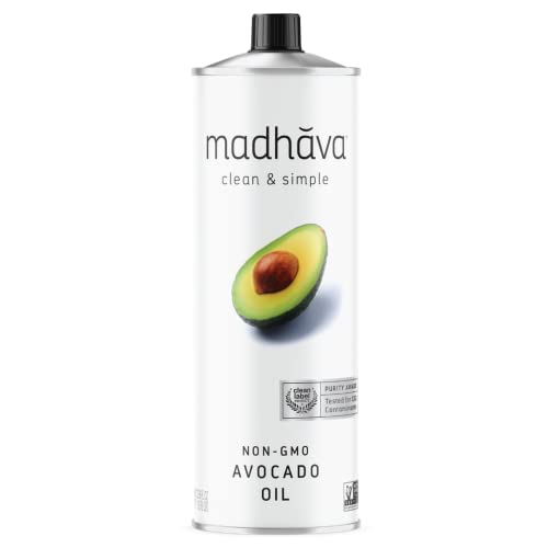 MADHAVA Avocado Oil (33.8 oz, 1L Tin), Single Source, 100% Pure, Neutral Flavor, High Heat Cooking Oil, 520-Degree Smoke Point, Non-GMO - Image 1