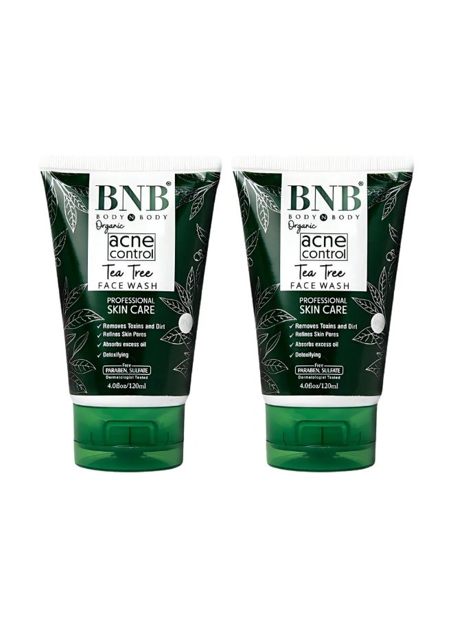 بي ان بي غسول الوجه بشجرة الشاي لعلاج حب الشباب من بي إن بي (عبوة من قطعتين) - للتحكم في الزيوت وتصفية البشرة