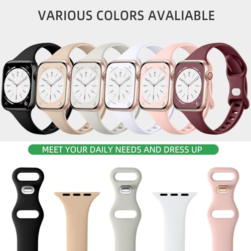 Lerobo Slim Band Compatible with Apple Watch Series 9 Band 42mm 44mm 45mm 40mm 38mm 41mm 46mm 49mm Women Men,Soft Narrow Thin Silicone Sport Replacement for iWatch Bands Ultra SE 10 8 7 6 5 4 3 2 1 - Image 3