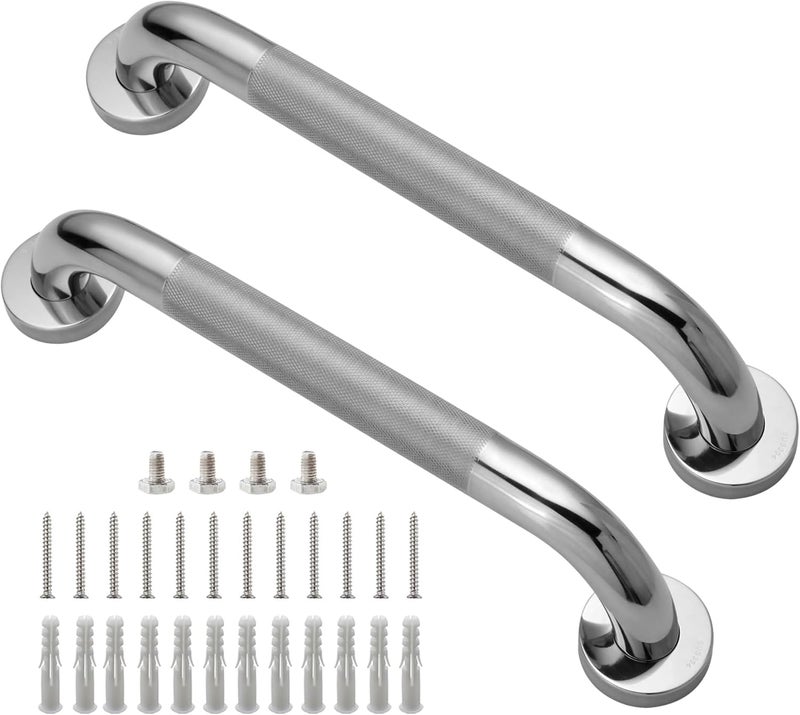 Rackickyer Shower Grab Bar, 2 Pack 12 Inch Bathroom Grab Bar, 1.25" Diameter 304 Stainless Steel Anti-Slip Grab Bars for Bathtubs and Showers, Handicap Shower Grab Bar for Seniors Elderly - Image 1