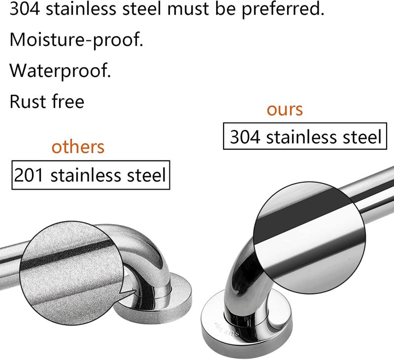 Rackickyer Shower Grab Bar, 2 Pack 12 Inch Bathroom Grab Bar, 1.25" Diameter 304 Stainless Steel Anti-Slip Grab Bars for Bathtubs and Showers, Handicap Shower Grab Bar for Seniors Elderly - Image 4