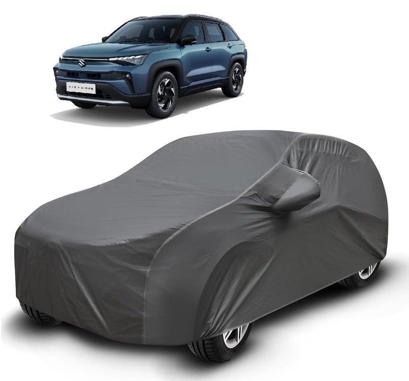Auto Hub Car Cover Compatible with Maruti Victoris with Mirror Pocket, Soft Cotton Lining, Victoris Car Cover Waterproof - Grey - Image 1