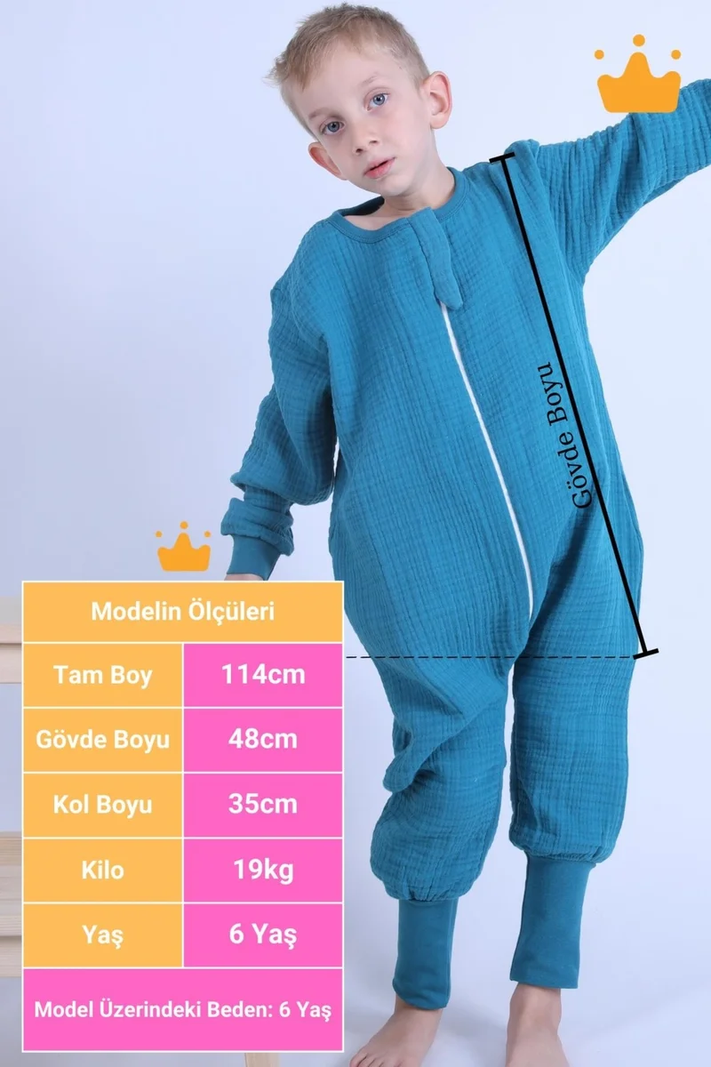 Begisa 2-8 Years 1 Tog 4 Layer Muslin Kids Sleeping Bag Unisex Long Sleeve Sleeping Bag