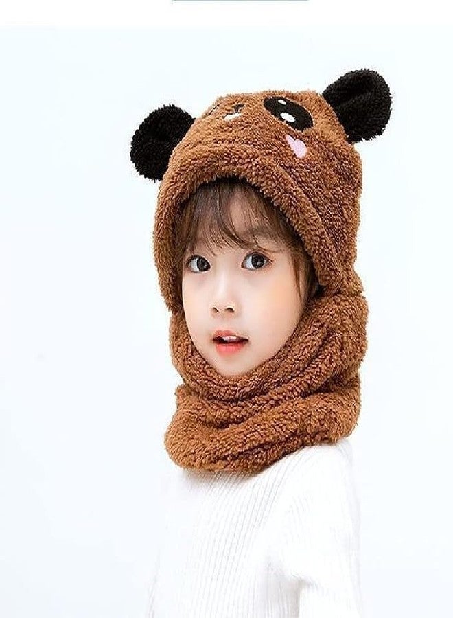 Yanwenx قبعة باندا كرتونية قرد لطيف للأطفال (عبوة من 1) | العمر - من 2 سنوات إلى 12 سنة | مقاس مجاني | صوف محشو | قبعة شتوية | وشاح عنق (لون بني) - Image 3