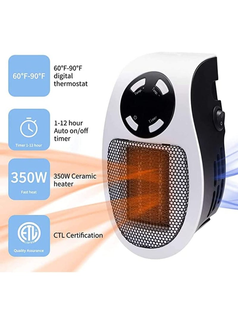 سخان حائطي، سخان كهربائي محمول بقوة 350 وات مع منظم حرارة قابل للبرمجة وقابل للتعديل، وحماية من الحرارة الزائدة، وشاشة LED، وسخان محمول للاستخدام الداخلي في المنزل والمكتب - Image 2