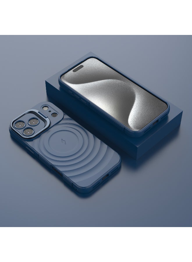 غطاء حمايه لهاتف ايفون 17 برو ماكس جراب ارمور مغناطيسي ياتي بحواف مرتفعة حول الشاشة وعدسة الكاميرا تساعد على منع الخدوش معا استاند للكاميرا - ازرق - Image 5