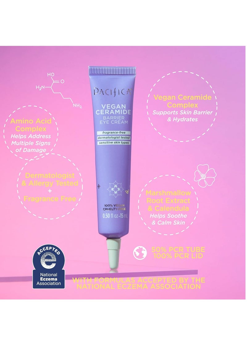 Pacifica Pacifica Vegan Ceramide Barrier Eye Cream – Hydrating Under Eye Moisturizer for Dry, Sensitive Skin, Fragrance-Free Treatment for Dark Circles, Puffiness & Fine Lines Dermatologist Tested Clean Beauty  - Image 3