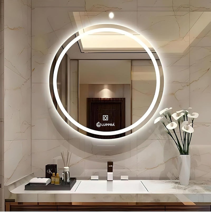 LUPPRA Round 24x24 Inch WallMounted LED Mirror with Smart Sensor and 3Color Light Warm White Natural Mirror Light Wash Basin Wall Mirror Fancy Washbasin MirrorSmart LED Design