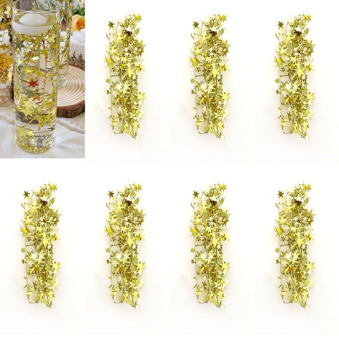 GLITTER GOLD STAR GARLAND FOR FLOATING CANDLE CENTERPIECES 12PCS 38 INCH TINSEL STAR VASE FILLER FOR WEDDINGS CHRISTMAS GOLD