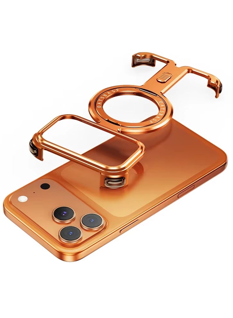 360° Rotating Magnetic Kickstand Holder for iPhone 17 Pro Max – Slim Metal Frame, Shockproof Protection - Cosmic Orange - Image 1