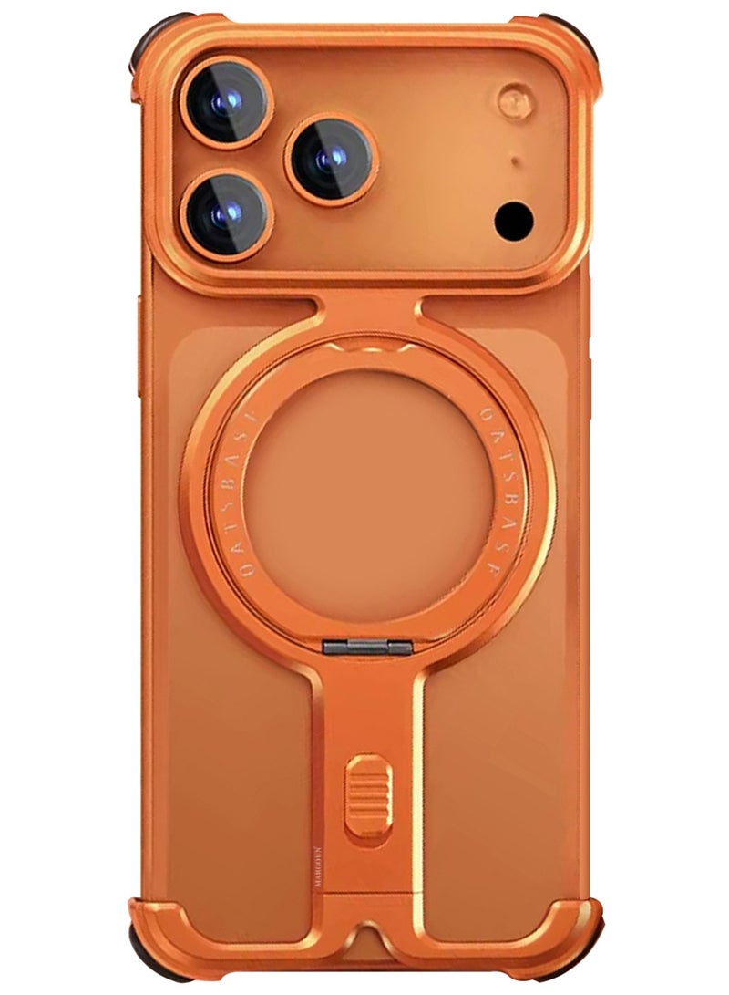 360° Rotating Magnetic Kickstand Holder for iPhone 17 Pro Max – Slim Metal Frame, Shockproof Protection - Cosmic Orange - Image 3