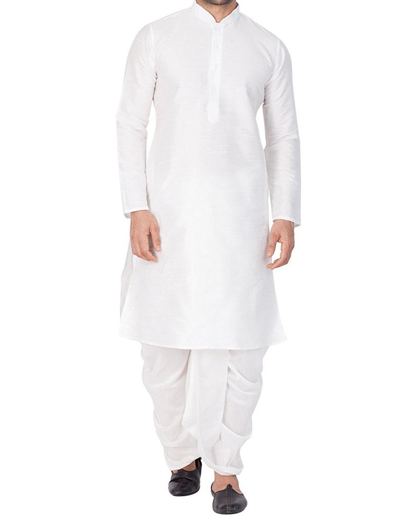 Royal Kurta Men Dupion Silk Regular Fit Kurta Dhoti (44, White) - Image 1