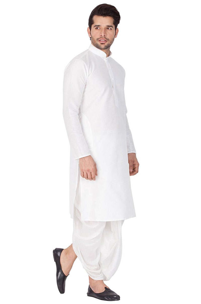 Royal Kurta Men Dupion Silk Regular Fit Kurta Dhoti (44, White) - Image 4