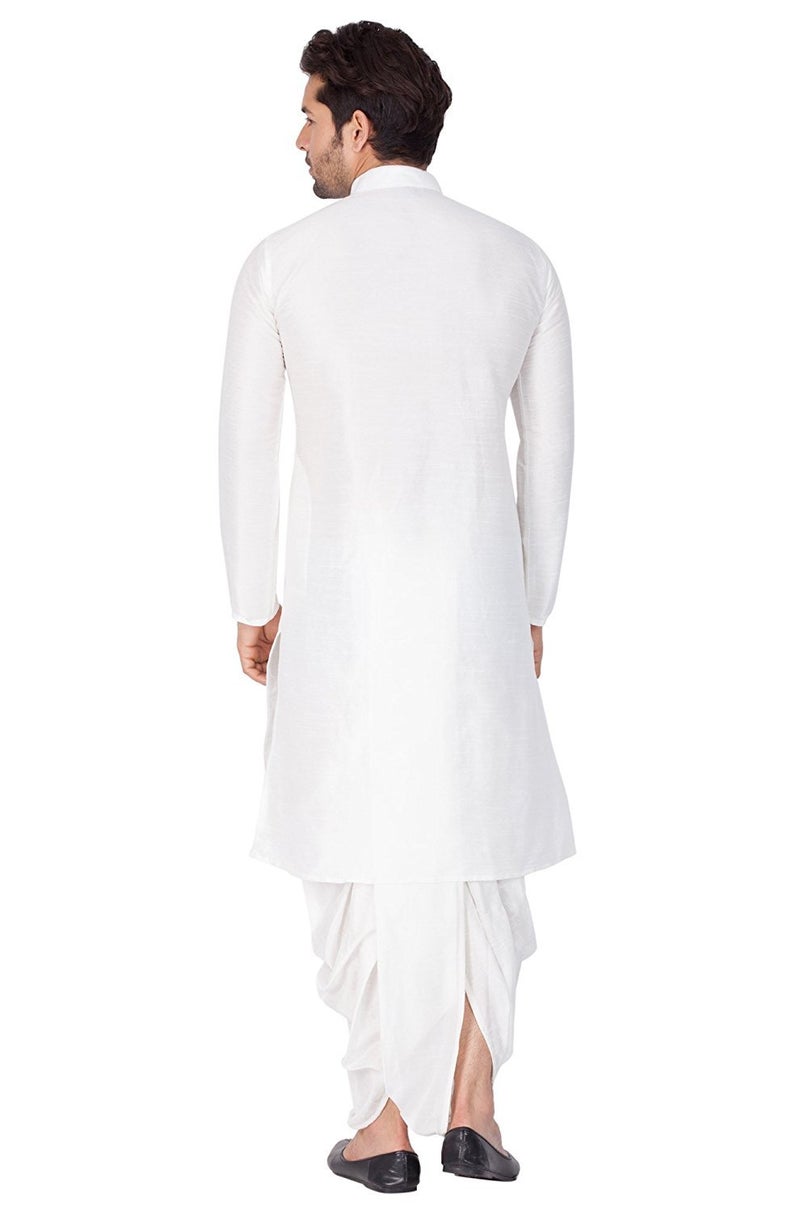 Royal Kurta Men Dupion Silk Regular Fit Kurta Dhoti (44, White) - Image 2