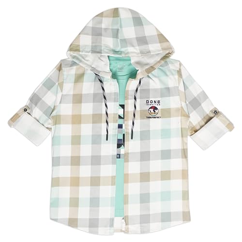 CAVIO Boys Checks Regular Fit Hooded Casual Shirt and T-Shirt Seagreen - Image 1