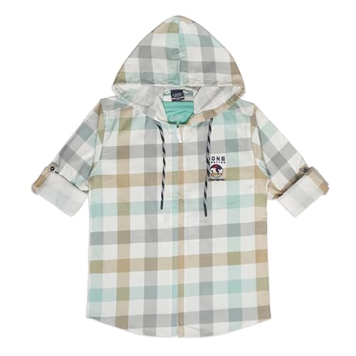 CAVIO Boys Checks Regular Fit Hooded Casual Shirt and T-Shirt Seagreen - Image 3
