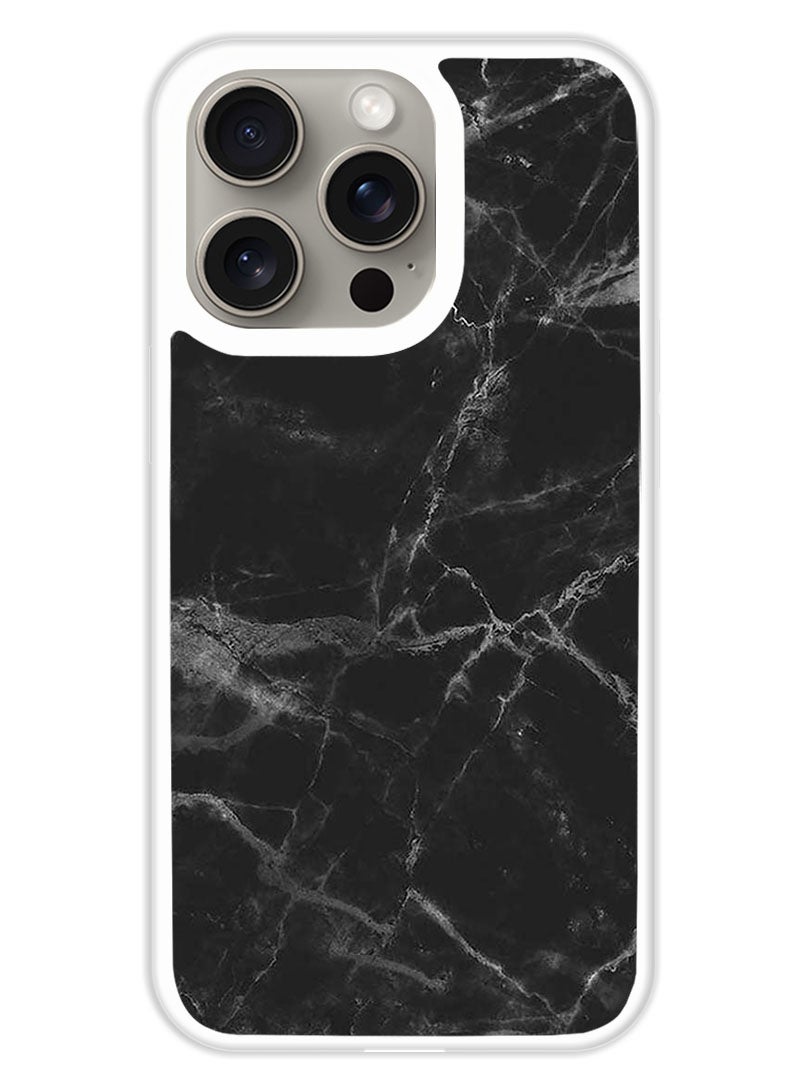 Theodor Protective Case Cover For APPLE IPHONE 15 Pro Max Black Marble (White Bumper) - Image 1