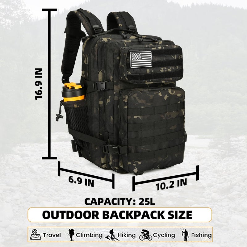 Lovelinks21 25L Tactical Backpack for Men and Women Military Backpack Small Assault Pack Molle Backpack Bug Out Bag Travel Rucksack Daypack (Black Camo) - Image 2