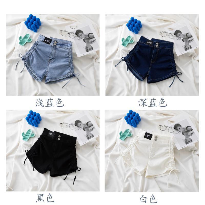Leather Brand Drawstring Lace Pure Pants High Waist Ultra-Short Denim Shorts Women'S Korean Style Spring And Arrival Word All-Match - Image 2