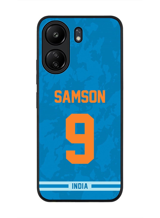 Stylizedd Rugged Black edge case for Xiaomi Poco C65, Slim fit Soft Case Flexible Anti Drop TPU Gel Thin Cover- Team India Sanju Samson, Jersey No 9 - Image 1