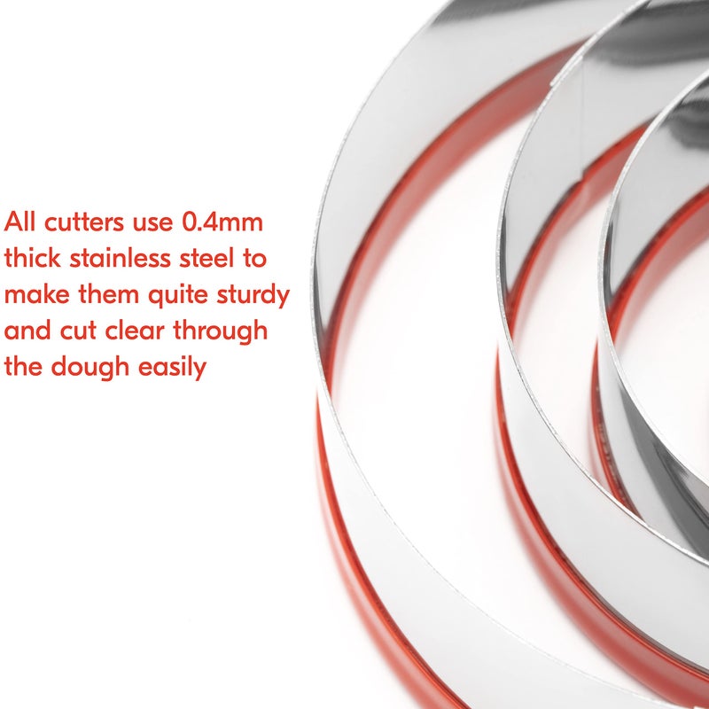 COOKIEQUE 3Pcs Round Cookie Cutters 3""  4""  5""  Circle Biscuit Cutter  Large Cookie Cutters  Small Cake Cutter  Dough Cutter  Unique Design with Protective Red Top PVC  - Image 2