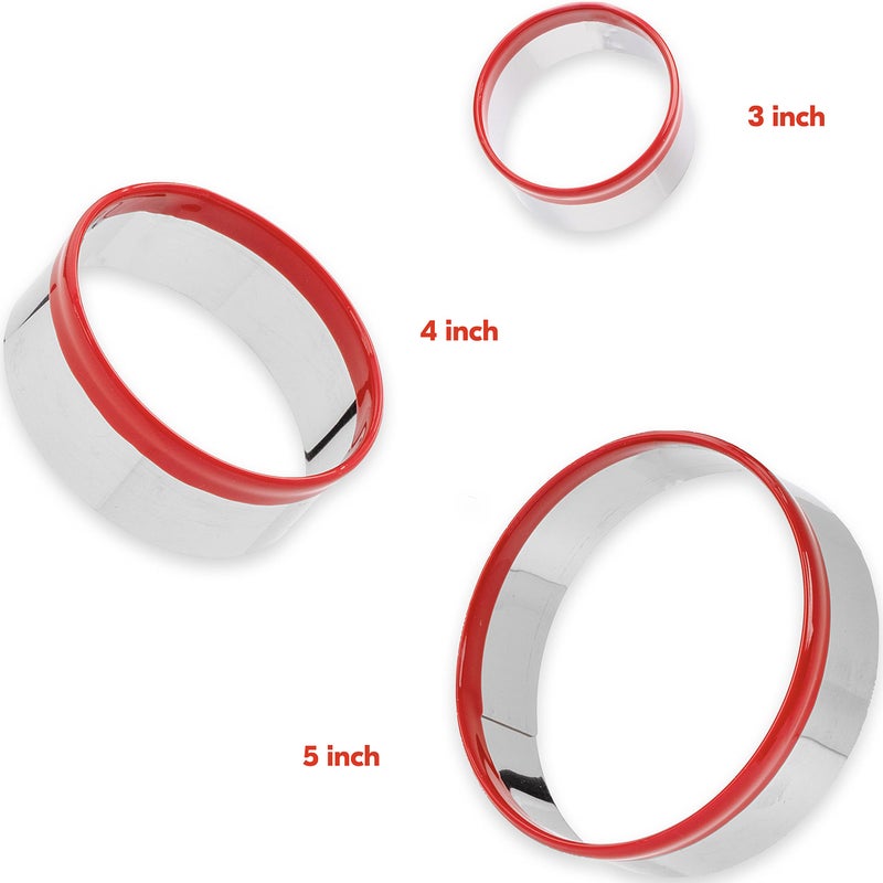 COOKIEQUE 3Pcs Round Cookie Cutters 3""  4""  5""  Circle Biscuit Cutter  Large Cookie Cutters  Small Cake Cutter  Dough Cutter  Unique Design with Protective Red Top PVC  - Image 4