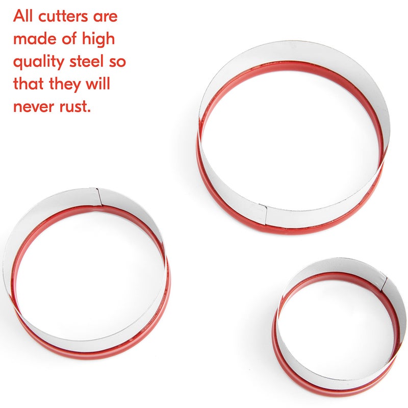 COOKIEQUE 3Pcs Round Cookie Cutters 3""  4""  5""  Circle Biscuit Cutter  Large Cookie Cutters  Small Cake Cutter  Dough Cutter  Unique Design with Protective Red Top PVC  - Image 5
