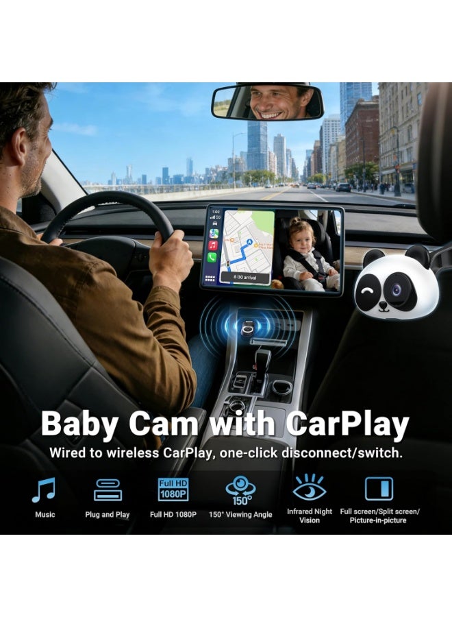 Ottocast CA520 Wireless CarPlay Baby Car Camera for iPhone, 1080P HD Rear Seat Baby Monitor with Night Vision, 150° Wide View, Low Latency, Plug & Play for Factory Wired CarPlay Vehicles - Image 2