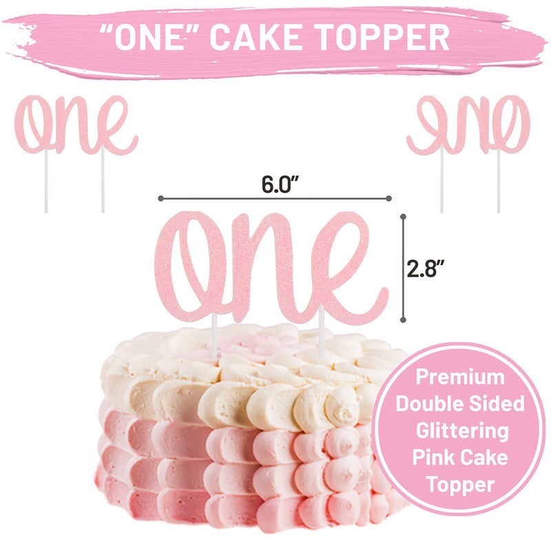 PartyHooman 1st Birthday Girl Decoration High Chair Tutu Skirt WITH No.1 Crown -1st Birthday Decorations Cake Smash for Baby Girls - First Birthday Banner, Princess Crown and 'ONE' Cake Topper in Baby Pink n Gold - Image 4